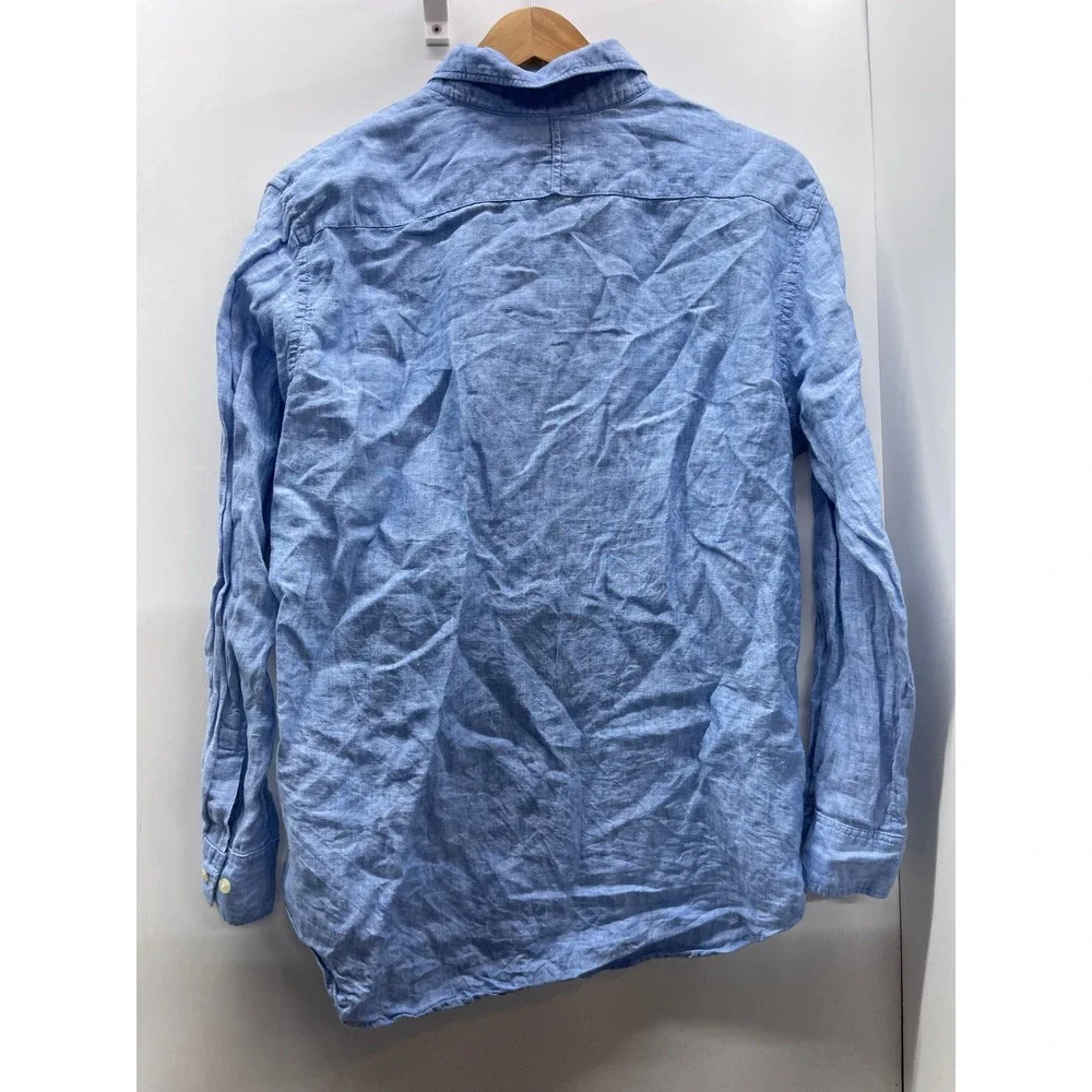 Banana Republic Mens Camden Fit 100% Linen Button Down Shirt Blue M Long Slv